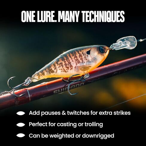Headbanger Cranky Shad Slow-Sink Hard Lure (2-1/2", 3", 4" & 5") – Patented Erratic “Headbanging" Action Crankbait for Freshwater Bass, Walleye & Perch – 1/3 oz with Premium VMC Hooks in Kuwait