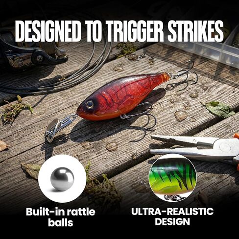 Headbanger Cranky Shad Slow-Sink Hard Lure (2-1/2", 3", 4" & 5") – Patented Erratic “Headbanging" Action Crankbait for Freshwater Bass, Walleye & Perch – 1/3 oz with Premium VMC Hooks in Kuwait