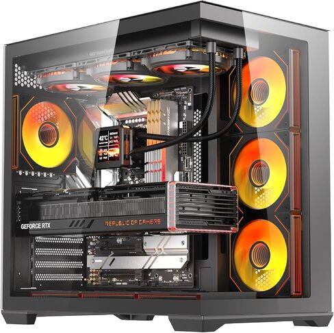 darkFlash C280 E-ATX Full-Tower PC Gaming Case, 7×ARGB Fans Included, 270° Tempered Glass,Reverse Connection Motherboard Compatible, Supports RTX 5090 up to 420mm, 360mm Radiator Support，Black in Kuwait