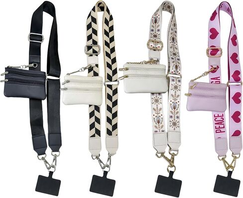 4Pcs Clip and Go Strap for Phone with Wallet Crossbody, 4 Pack Detachable Wide Shoulder Strap with Metal Clips, Hands-Free Phone Holder & Mini Purse Set for Women in Saudi Arabia
