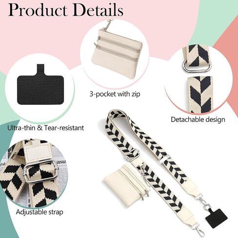 4Pcs Clip and Go Strap for Phone with Wallet Crossbody, 4 Pack Detachable Wide Shoulder Strap with Metal Clips, Hands-Free Phone Holder & Mini Purse Set for Women in Saudi Arabia