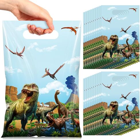 كابودا 50 PCS أكياس ديناصور دينو معالجة الحفلات لصالح الحلوى جيدة الهدية الأكياس البلاستيكية أكياس كبيرة مع مقبض الصبي فتاة ديناصور تحت عنوان عيد ميلاد الطفل ديكور حفلة الطفل in Saudi Arabia