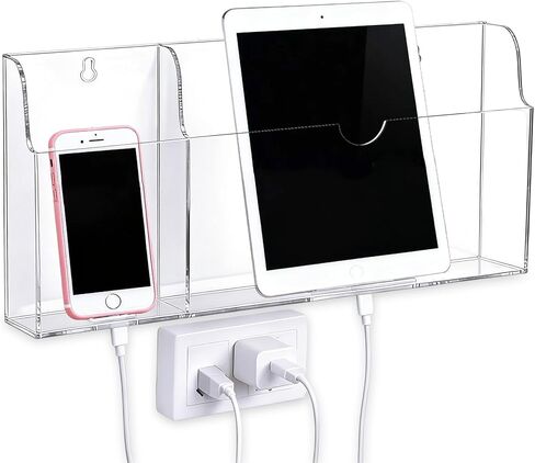 حامل هاتف أكريليك مثبت على الحائط، حامل جداري للكمبيوتر اللوحي مع فتحات شحن، حامل جهاز تحكم عن بعد بفتحتين لجهاز iPad Kindle المحمول، شفاف in Kuwait