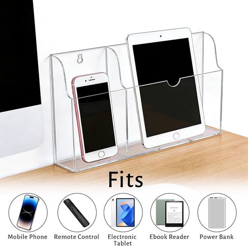 حامل هاتف أكريليك مثبت على الحائط، حامل جداري للكمبيوتر اللوحي مع فتحات شحن، حامل جهاز تحكم عن بعد بفتحتين لجهاز iPad Kindle المحمول، شفاف in Kuwait