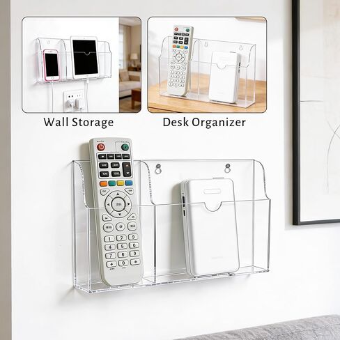 حامل هاتف أكريليك مثبت على الحائط، حامل جداري للكمبيوتر اللوحي مع فتحات شحن، حامل جهاز تحكم عن بعد بفتحتين لجهاز iPad Kindle المحمول، شفاف in Kuwait