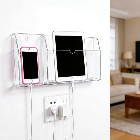 حامل هاتف أكريليك مثبت على الحائط، حامل جداري للكمبيوتر اللوحي مع فتحات شحن، حامل جهاز تحكم عن بعد بفتحتين لجهاز iPad Kindle المحمول، شفاف in Kuwait