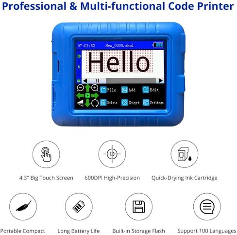طابعة INPTNOV Mini Inkiet لشعار QR Code التاريخ، رقم الباركود، الرقم التسلسلي على أي شيء، ملابس معدنية من الورق المقوى والخشب والبلاستيك، قدرة تحمل طويلة 16 ساعة، فوهة 0.5 بوصة، حبر سريع الجفاف 42 مل B in Saudi Arabia