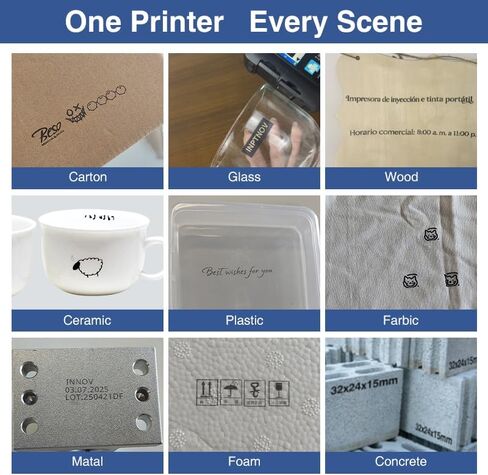 طابعة INPTNOV Mini Inkiet لشعار QR Code التاريخ، رقم الباركود، الرقم التسلسلي على أي شيء، ملابس معدنية من الورق المقوى والخشب والبلاستيك، قدرة تحمل طويلة 16 ساعة، فوهة 0.5 بوصة، حبر سريع الجفاف 42 مل B in Saudi Arabia