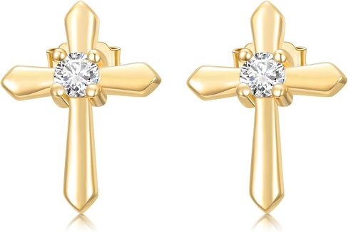 10k Gold 0.12 ct Lab Grown Diamond Cross Stud Earrings for Women, 10kt Gold Religious Earrings for Her in Saudi Arabia