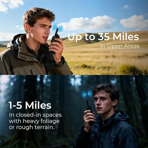 أجهزة اتصال لاسلكية HA-23S FRS، أجهزة اتصال لاسلكية طويلة المدى بطول 35 ميلًا مع كابل برمجة، عمر بطارية لمدة أسبوع واحد، أجهزة راديو ثنائية الاتجاه، راديو محمول معتمد قابل لإعادة الشحن MIL-STD-810، (عبوتان) أسود in Kuwait