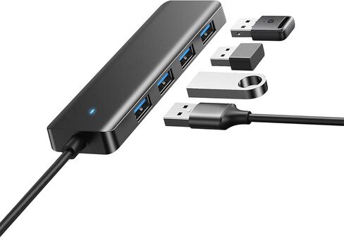موزع USB 4 منافذ، موزع USB 3.0 متعدد، موسع USB فائق النحافة الفاصل USB للماوس ولوحة المفاتيح ومحرك الأقراص المحمول وقرص U والطابعة وأجهزة الكمبيوتر المحمول وسطح المكتب والمزيد in Kuwait
