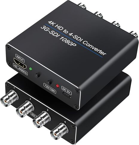 ACHAVE HDMI إلى محول SDI، 4xSDI Out Splitter 1x4، دعم متعدد التنسيقات 1 مدخل HDMI و4 مخارج SDI HD-SDI 3G-SDI HDMI2.0 4K60 هرتز 1080P دعم للكاميرا المنزلية والمسرح لمسافات طويلة in Kuwait