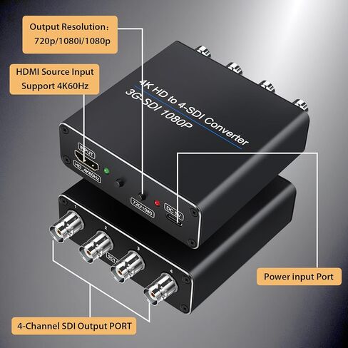 ACHAVE HDMI إلى محول SDI، 4xSDI Out Splitter 1x4، دعم متعدد التنسيقات 1 مدخل HDMI و4 مخارج SDI HD-SDI 3G-SDI HDMI2.0 4K60 هرتز 1080P دعم للكاميرا المنزلية والمسرح لمسافات طويلة in Kuwait