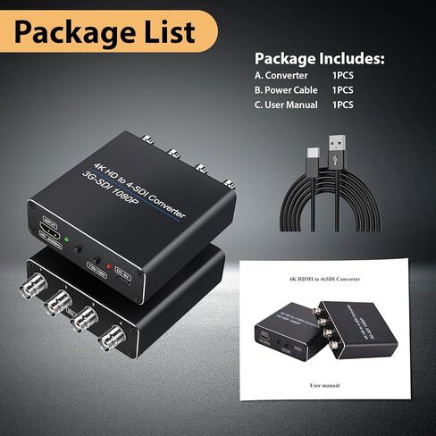 ACHAVE HDMI إلى محول SDI، 4xSDI Out Splitter 1x4، دعم متعدد التنسيقات 1 مدخل HDMI و4 مخارج SDI HD-SDI 3G-SDI HDMI2.0 4K60 هرتز 1080P دعم للكاميرا المنزلية والمسرح لمسافات طويلة in Kuwait