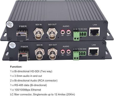 Bidirectional HD-SDI Over Fiber Optic Converter Uncompressed SDI Video Audio Ethernet RS485 Data to Fiber Extender Adapter,LC Singlemode Single Fiber up to 20Km No Delay in Saudi Arabia