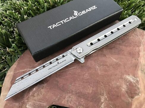 سكين جيب دمشقي من TACTICAL GEARZ لـ EDC، مقبض من التيتانيوم الصلب، 67 شفرة متعددة الطبقات من الفولاذ الدمشقي VG10 تانتو، تتضمن غمدًا (أونيكس XT بلاتينيوم) in Kuwait