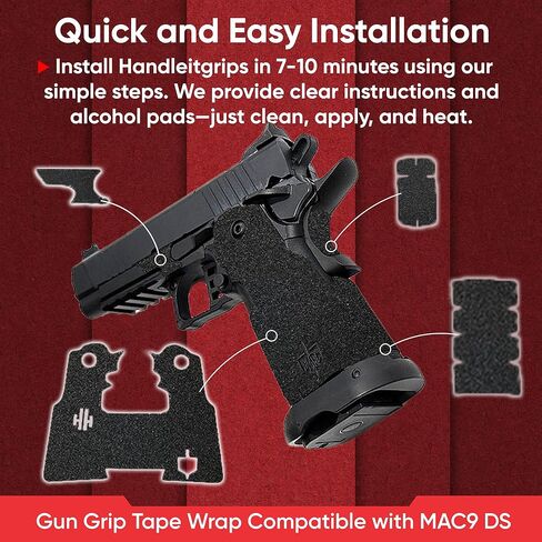 Handleitgrips Gun Grip Tape Compatible with MAC9 DS | Black Textured Sandpaper Pistol Grip Tape with Inserts | Gun Accessories | Veteran Owned | Made in USA in Saudi Arabia