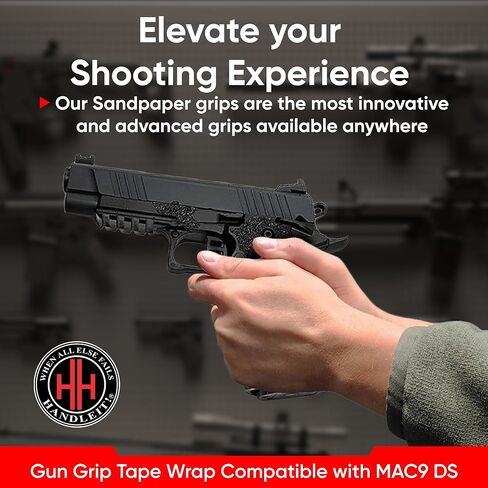 Handleitgrips Gun Grip Tape Compatible with MAC9 DS | Black Textured Sandpaper Pistol Grip Tape with Inserts | Gun Accessories | Veteran Owned | Made in USA in Saudi Arabia