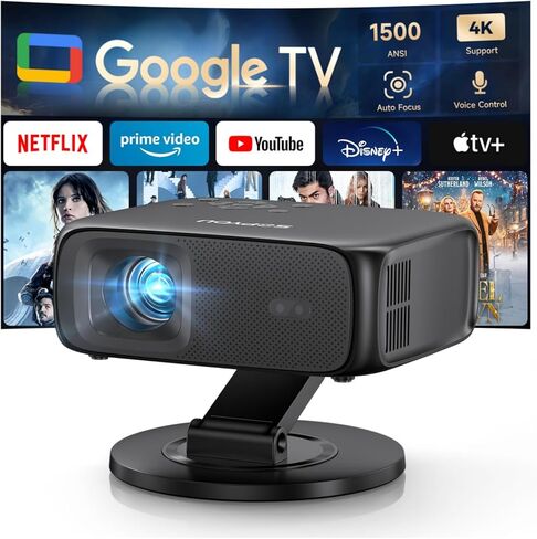 [1500ANSI/ Google TV] جهاز عرض ذكي مزود بواي فاي وبلوتوث، جهاز عرض خارجي محمول SOPYOU يدعم 4K، التركيز التلقائي وحجر المفاتيح، تطبيقات مدمجة، مسرح منزلي داخلي مع حامل قابل للدوران 360 درجة in Saudi Arabia