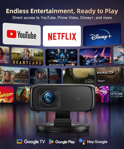 [1500ANSI/ Google TV] جهاز عرض ذكي مزود بواي فاي وبلوتوث، جهاز عرض خارجي محمول SOPYOU يدعم 4K، التركيز التلقائي وحجر المفاتيح، تطبيقات مدمجة، مسرح منزلي داخلي مع حامل قابل للدوران 360 درجة in Saudi Arabia