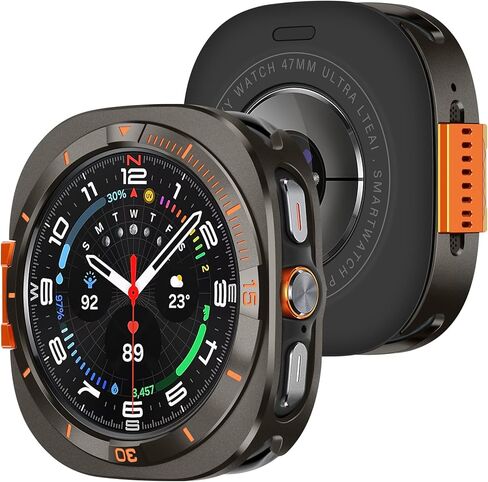 حافظة Amizee المعدنية متوافقة مع ساعة Samsung Galaxy Watch Ultra/Ultra 2(2025) 47 ملم مع غطاء خلفي، غطاء ممتص للصدمات واقٍ متين لساعة Galaxy Watch 7/8 Ultra، جرافيت/برتقالي in Kuwait