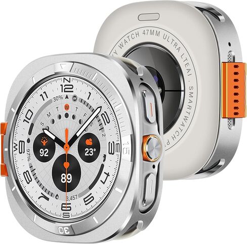 حافظة Amizee المعدنية متوافقة مع ساعة Samsung Galaxy Watch Ultra/Ultra 2(2025) 47 ملم مع غطاء خلفي، غطاء ممتص للصدمات واقٍ متين لساعة Galaxy Watch 7/8 Ultra، جرافيت/برتقالي in Kuwait