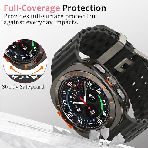 حافظة Amizee المعدنية متوافقة مع ساعة Samsung Galaxy Watch Ultra/Ultra 2(2025) 47 ملم مع غطاء خلفي، غطاء ممتص للصدمات واقٍ متين لساعة Galaxy Watch 7/8 Ultra، جرافيت/برتقالي in Kuwait