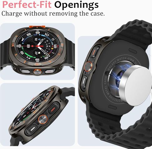 حافظة Amizee المعدنية متوافقة مع ساعة Samsung Galaxy Watch Ultra/Ultra 2(2025) 47 ملم مع غطاء خلفي، غطاء ممتص للصدمات واقٍ متين لساعة Galaxy Watch 7/8 Ultra، جرافيت/برتقالي in Kuwait