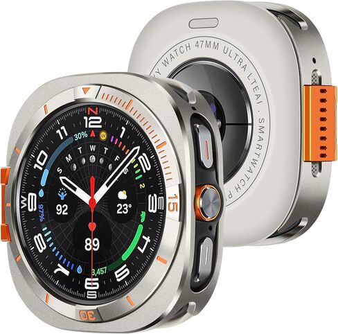 حافظة Amizee المعدنية متوافقة مع ساعة Samsung Galaxy Watch Ultra/Ultra 2(2025) 47 ملم مع غطاء خلفي، غطاء ممتص للصدمات واقٍ متين لساعة Galaxy Watch 7/8 Ultra، جرافيت/برتقالي in Kuwait