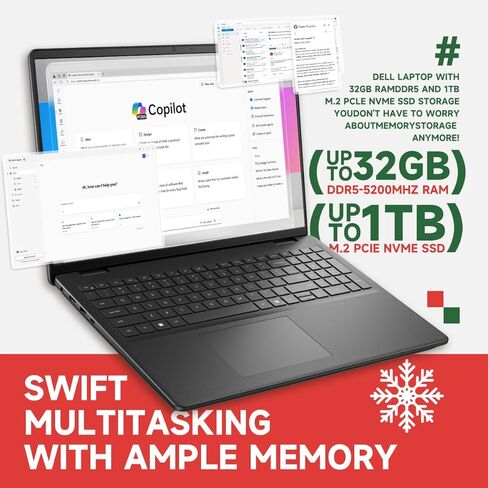 Dell 16 Touchscreen Laptop Computer - Intel 10-Core 7 150U (up to 5.4 GHz), 32 GB DDR5 RAM, 1 TB SSD, 16" FHD+ Touch Display, Backlit KB, Wi-Fi 6, Copilot AI, Windows 11 Pro, Black in Kuwait