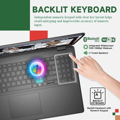 Dell 16 Touchscreen Laptop Computer - Intel 10-Core 7 150U (up to 5.4 GHz), 32 GB DDR5 RAM, 1 TB SSD, 16" FHD+ Touch Display, Backlit KB, Wi-Fi 6, Copilot AI, Windows 11 Pro, Black in Kuwait