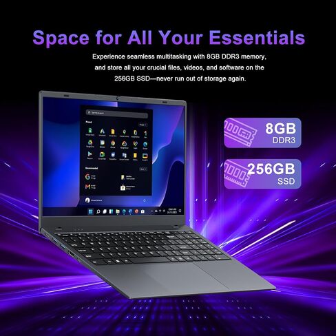 كمبيوتر محمول 8 جيجابايت رام 256 جيجابايت SSD، كمبيوتر محمول مع معالج بنتيوم (يصل إلى 3.4 جيجا هرتز، Beats N5095)، شاشة FHD 15.6 بوصة، عمر بطارية طويل، Type-c، WiFi 5، BT 5.2، أجهزة كمبيوتر محمولة للأعمال والطلاب. in Saudi Arabia