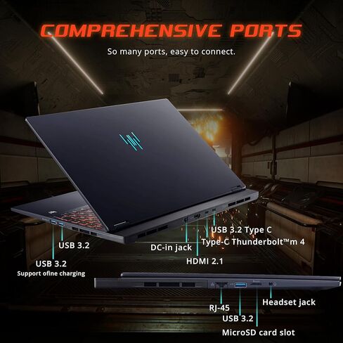 كمبيوتر محمول للألعاب acer Predator Neo 16S AI، شاشة 16 بوصة WQXGA OLED 240 هرتز، Intel Core Ultra 9 275HX، GeForce RTX 5070 Ti، 32 جيجابايت DDR5، 2 تيرابايت SSD، لوحة مفاتيح بإضاءة خلفية RGB، ويندوز 11، أسود، مجموعة قاعدة إرساء 1 تيرابايت in Kuwait