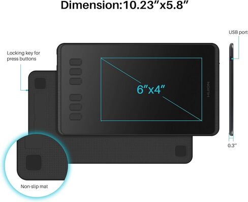 مجموعة تابلت الرسم HUION Inspiroy H640P مع قفاز رسم للفنانين من HUION مقاس كبير in Saudi Arabia