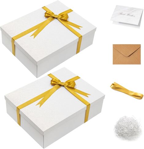 Mefleet 2 Pack Large Gift Box with Lid for Presents 17x13x5 Inches Big Deep Black Gift Boxes for Christmas, Birthday, Valentine's Day,Mother's Day Presents - Contains Crinkle Paper,Ribbon and Card in Saudi Arabia