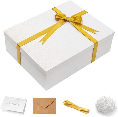 Mefleet 2 Pack Large Gift Box with Lid for Presents 17x13x5 Inches Big Deep Black Gift Boxes for Christmas, Birthday, Valentine's Day,Mother's Day Presents - Contains Crinkle Paper,Ribbon and Card in Saudi Arabia