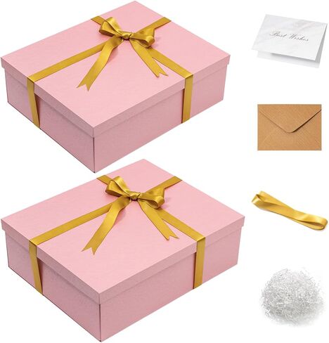 Mefleet 2 Pack Large Gift Box with Lid for Presents 17x13x5 Inches Big Deep Black Gift Boxes for Christmas, Birthday, Valentine's Day,Mother's Day Presents - Contains Crinkle Paper,Ribbon and Card in Saudi Arabia