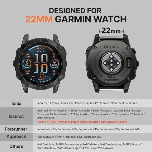 أشرطة سريعة التركيب 22 مم مغناطيس قوي متوافق مع Garmin Fenix ​​8 45mm/Fenix ​​7/7 Pro/6/6 Pro/5/5 Plus/Instinct 2/Forerunner 965/955/945/Approach S70 47mm/S62/S60/Epix 2 Pro 47mm/Quatix7/6/5 in Saudi Arabia