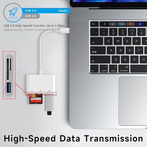 قارئ بطاقة SD لجهاز iPhone iPad، قارئ بطاقة SD عالي السرعة لجهاز iPhone 15/16/17، محول iPhone محمول مع منفذ SD Micro لهواتف Android والأجهزة اللوحية والمزيد من الأجهزة من النوع c لا يتطلب برنامج تشغيل التطبيق in Kuwait