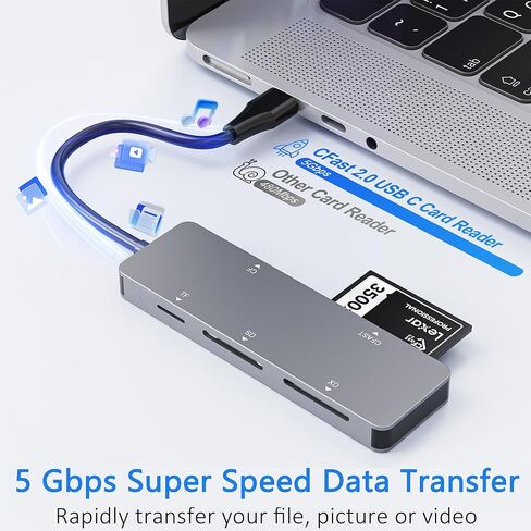 قارئ بطاقات CFast 2.0، قارئ بطاقات ذاكرة 5 في 1، قارئ بطاقات USB-C بسرعة 5 جيجابت في الثانية لقرص San Disk وبطاقة Sony وTranscend وLexar وقراءة 5 بطاقات لبطاقة Cfast/SD/CF/XD/TF في وقت واحد in Saudi Arabia