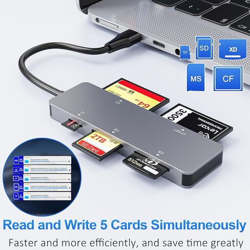 قارئ بطاقات CFast 2.0، قارئ بطاقات ذاكرة 5 في 1، قارئ بطاقات USB-C بسرعة 5 جيجابت في الثانية لقرص San Disk وبطاقة Sony وTranscend وLexar وقراءة 5 بطاقات لبطاقة Cfast/SD/CF/XD/TF في وقت واحد in Saudi Arabia