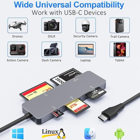 قارئ بطاقات CFast 2.0، قارئ بطاقات ذاكرة 5 في 1، قارئ بطاقات USB-C بسرعة 5 جيجابت في الثانية لقرص San Disk وبطاقة Sony وTranscend وLexar وقراءة 5 بطاقات لبطاقة Cfast/SD/CF/XD/TF في وقت واحد in Saudi Arabia