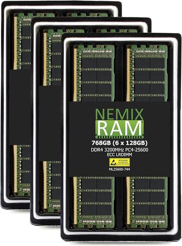 NEMIX RAM 512GB (4X128GB) DDR4 3200MHZ PC4-25600 4Rx4 1.2V CL22 288-PIN ECC LRDIMM تحميل مجموعة ذاكرة الخادم المنخفضة in Kuwait