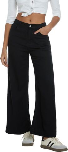 بنطلون جينز واسع الساق للنساء يسحب على سراويل الدنيم الفضفاضة ذات الخصر العالي والعصري in Kuwait