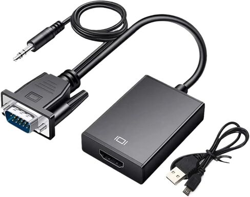 كابل محول VGA إلى HDMI عالي الدقة 1080 بكسل مع مخرج صوت 3.5 مم، محول متوافق مع HDMI، مناسب لتوصيل أجهزة الكمبيوتر بأجهزة التلفزيون عالية الدقة وأجهزة العرض. in Saudi Arabia