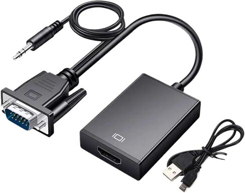 كابل محول VGA إلى HDMI عالي الدقة 1080 بكسل مع مخرج صوت 3.5 مم، محول متوافق مع HDMI، مناسب لتوصيل أجهزة الكمبيوتر بأجهزة التلفزيون عالية الدقة وأجهزة العرض. in Saudi Arabia