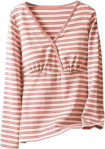 Womens Nursing Breastfeeding Shirts, Loose Fit Long Sleeve Maternity Tee Tops Spring V Neck Tunic Pregnancy Mama Clothes in Kuwait