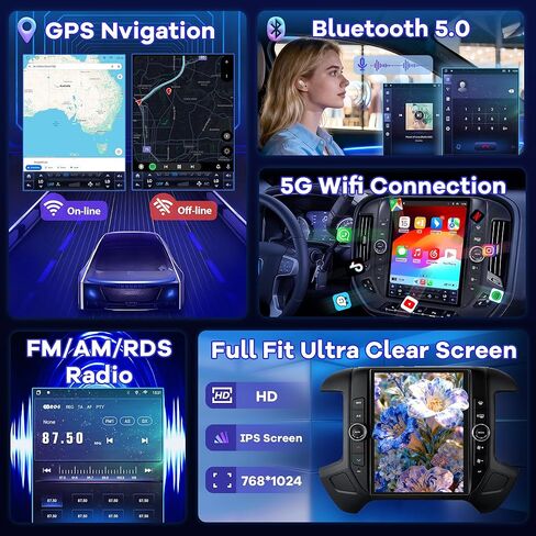 12.1" Radio Upgrade for Chevy Silverado GMC Sierra 2014-2018 8Core Sierra Stereo Android 13 T-Style Vertical Screen Headunit Wireless CarPlay Android Auto GPS 48EQ Backup Camera Mic,4+64G in Saudi Arabia