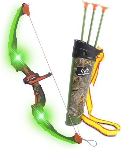 NKOK RealTree: مجموعة الرماية المضيئة مقاس 24.5 بوصة - أخضر - مع جعبة، #25020، يمكن للسهام إطلاق ما يصل إلى 40 قدمًا، وتتضمن 3 أسهم وهدف، وأنماط مضيئة ووامضة، مرخصة رسميًا، للأطفال من سن 6 سنوات فما فوق in Saudi Arabia