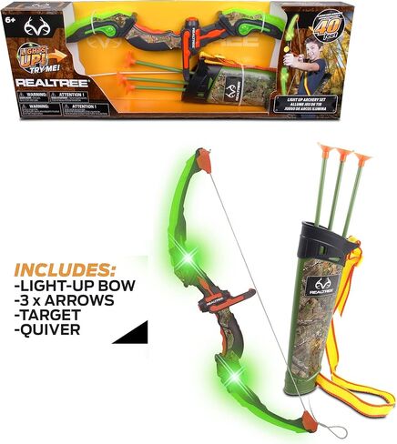 NKOK RealTree: مجموعة الرماية المضيئة مقاس 24.5 بوصة - أخضر - مع جعبة، #25020، يمكن للسهام إطلاق ما يصل إلى 40 قدمًا، وتتضمن 3 أسهم وهدف، وأنماط مضيئة ووامضة، مرخصة رسميًا، للأطفال من سن 6 سنوات فما فوق in Saudi Arabia